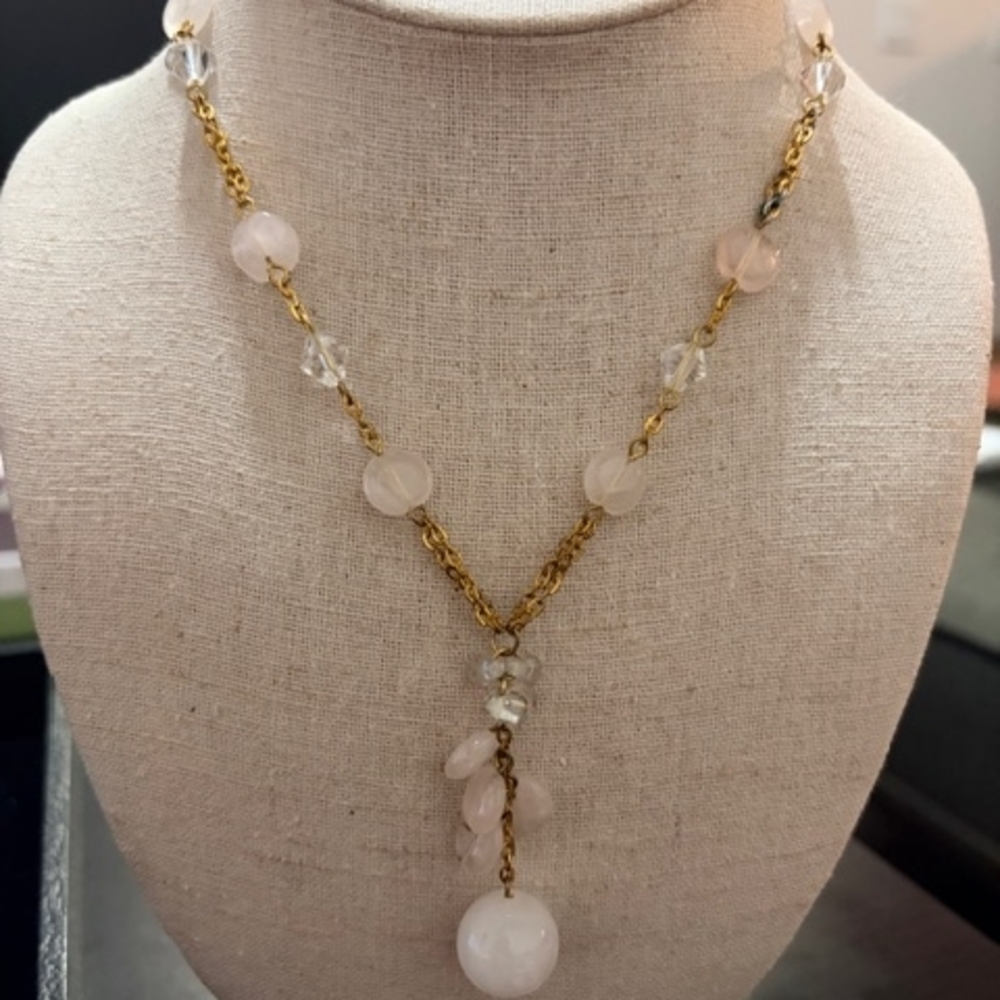 Delicate Rose Quartz and Gold Drop Necklace